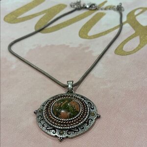 Chico's Silver Tone and Soft Pink Tone Center Detail Inlay Pendant Necklace